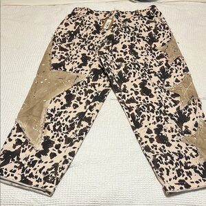Leopard Print Pants with Tan Patchwork